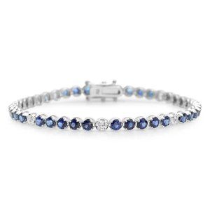 6.50 Natural Blue Sapphire and Diamond 18K Solid White Gold Bracelet